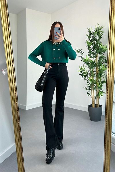 LİMABEL Mystery Milano Lara Pamela 90's Flared Leg Non-Fading Faded Black High Waist Comfort