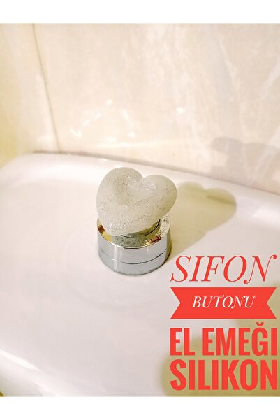 N NOXXO Klozet Rezervuar Basma Butonu Sifon Tuşu Sifon Düğmesi El Emeği Simli Silikon Kalp