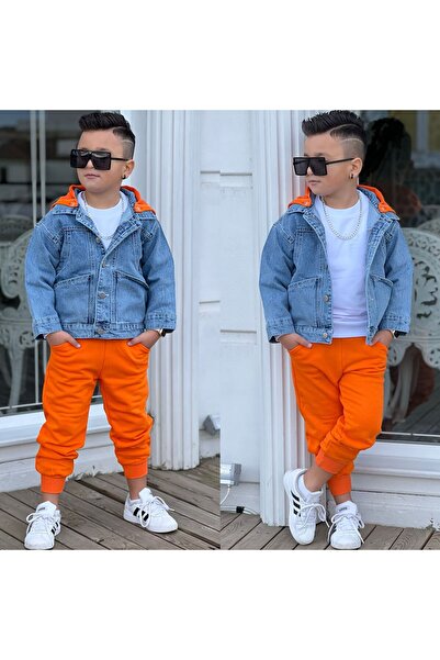 Burçak Butik Boy's Hooded Jacket / Combed Cotton / Sweatpants 3-Piece Set