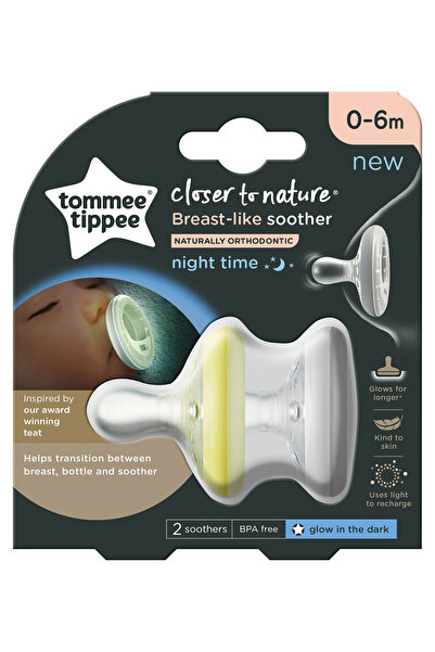tommee tippee Фосфоресциращ нощен биберон, Soother Night, 0-6 месеца, 2 бр.