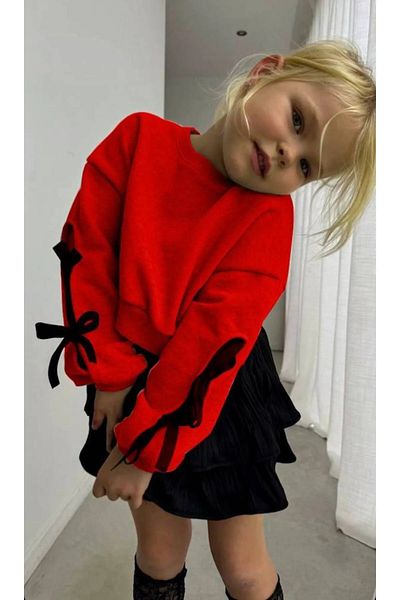Tinypeople Girl's Bow Detailed Skirt Bottom Top Set Girl's Suit Skirt Sweat Set