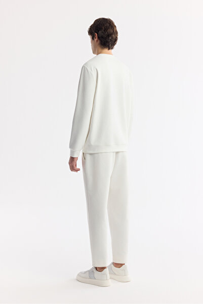 Avva Erkek Beyaz Bisiklet Yaka Baskılı Bi-Stretch İnterlok Regular Fit Sweatshirt A51Y1235