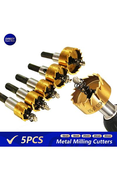 Realmote 5pcs Hss Hole Saw Stainless Steel Alloy Metal Milling Cutters Drill Bit Set 16/18.5/20/25/30mm Wi...