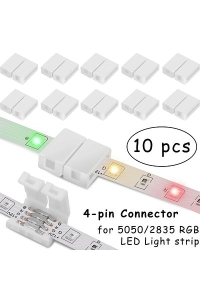 Choice 10 PCS 4-pin 10mm L Shape LED Strip Solderless Connector For 5050/3528 RGB Strip PCB No Soldering...