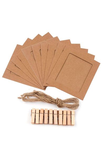 Choice Coffee 10pcs/set Diy Craft Paper Photo Frame With Clips Rope Wall Photo Frame Hanging Picture Album