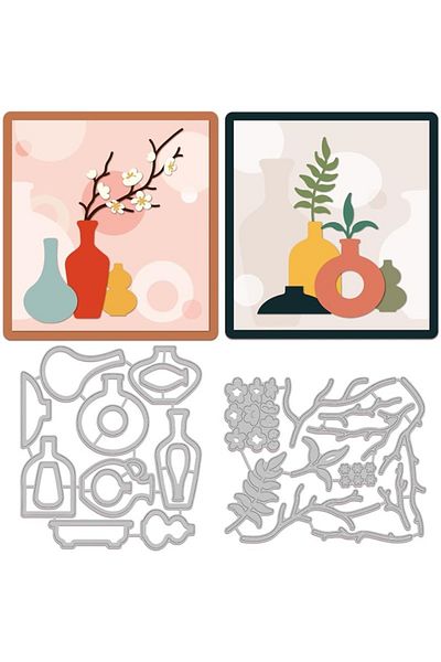 Choice 2pcs Art Flower Arrangements Cutting Dies Metal Floral Vases Die Cuts Embossing Stencils Template