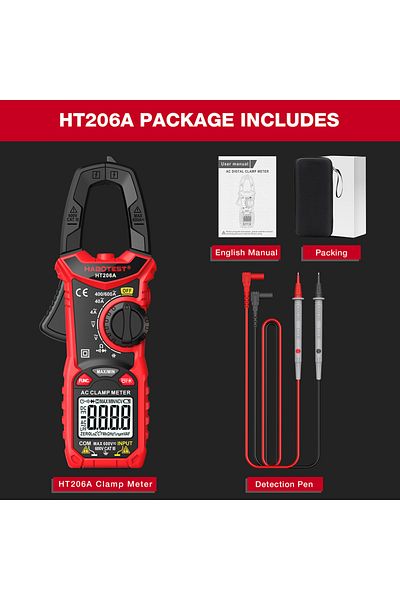 TELEHILL Ht206a Ac Basic Ht206 Series Digital Clamp Meter True Rms 6000 Counts Ac Dc Ncv 600v Voltmeter Hz Re