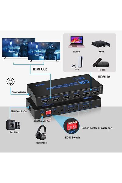 lieve With Us Plug 4k 60hz Hdmi Matrix 4x2 With Optical & 3.5mm Stereo Audio Out Hdmi Matrix Switcher Spli