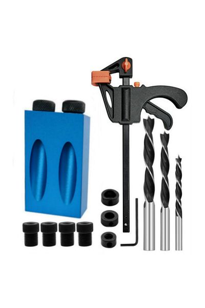 FNICEL Set C Oblique Hole Locator Set Or 4 Inches F-type Woodworking Clamp, 15 Degree Angle Drilling Locato