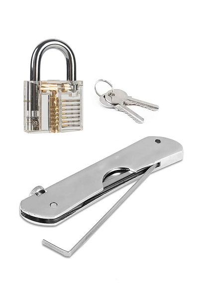 Choice Silver 7-in-1 Lock Picking Set Pocket Multitool Folding Lock Pick Set With Lock, Locksmith Tool Kit