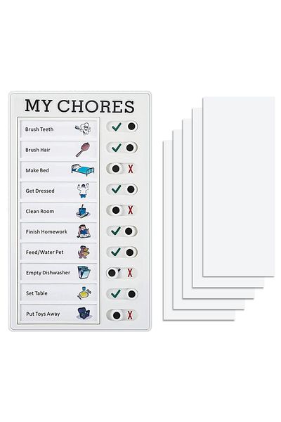 Choice White 1pcs Kids Chore Chart With 5pcs Blank Card,plastic Checklist Board With Detachable Cardstock T