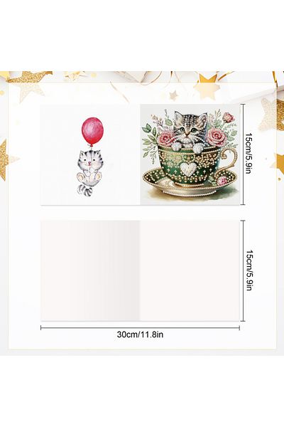 Choice Teacup Cat 6pcs Diamond Art Painting Greeting Card Kits,teacup Cat Festival Greeting Cards With Enve