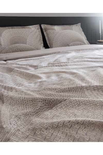 Madame Coco Rochelle King Size Beige Printed 100% Cotton Satin Bedding Set