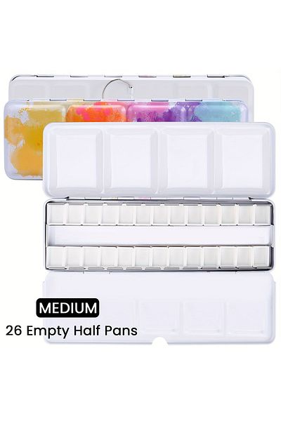 Choice Colorful Empty Watercolor Palette, Metal Watercolor Tin with 26pcs Half Pans Paint Case with Lid Pai