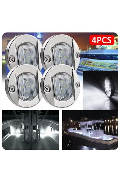Choice 4PCS White 3Inch 6 Led Round Chrome Marine LED Transom Mount Stern Anchor Navigation Light Waterproo