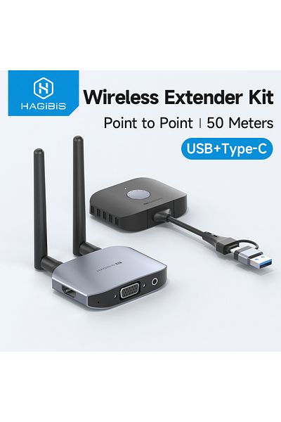 Choice مجموعة جهاز إرسال واستقبال Hagibis اللاسلكي المتوافق مع HDMI وموصل USB مزدوج من النوع C وموسع للتلفزيون...