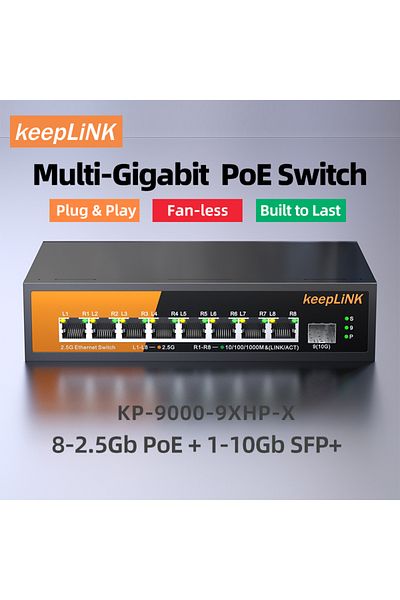 Choice Switch With Eu Plug Keeplink 9-port Multi-gigabit Switch With 8-poe 2.5gb Ethernet And 1-sfp 10gb U