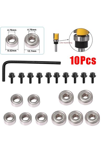 Choice 10pcs Router Bit Top Mounted Ball Bearings Guide Milling Cutter Bearing Wrench Set For Woodworkin...