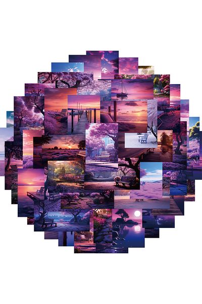 Choice 50pcs 50pcs Cartoon Purple Landscape Stickers Diy Pvc Decoration Scrapbooking Sticker Aesthetic Stat