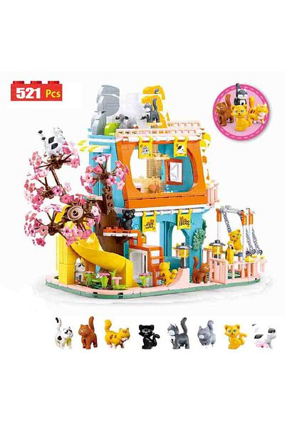 Choice 521pcs - Without Box City Cat Hotel Sets Girl A-frame Pet House Apartment Garden Villa Sakura Tree B
