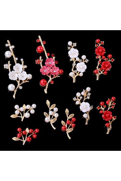 Choice 5 Pcs Alloy Rhinestone Pearl Flower Branches Leaves Button For DIY Shoes Clothing Bag Plate Buckl...