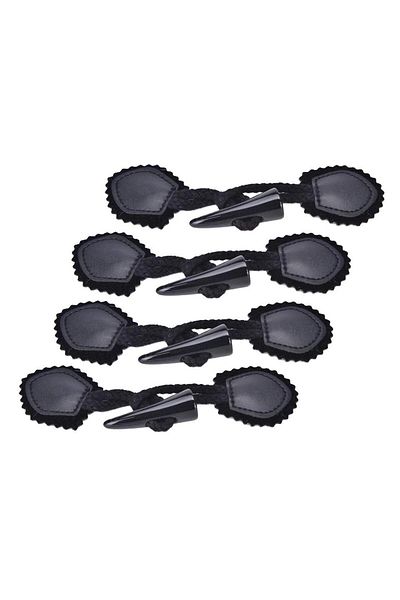 Choice Black 4 Pairs Horn Buttons Duffle Coat Jacket Fasteners Toggle With Leather Patch Buckle Buttons For