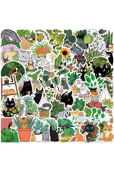 Choice 50PCS Cartoon Cat Plant Personalized Graffiti Creative Sticker Desk Refrigerator Mobile Phone Ska...