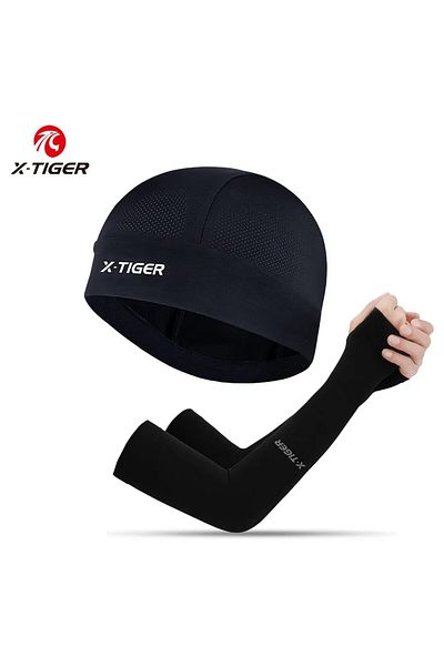 X-TIGER قبعة صيفية بيضاء عاجية للحماية من أشعة الشمس، قبعة ركوب الدراجات، غطاء ذراع رياضي، كم حماية لركوب الدراجات