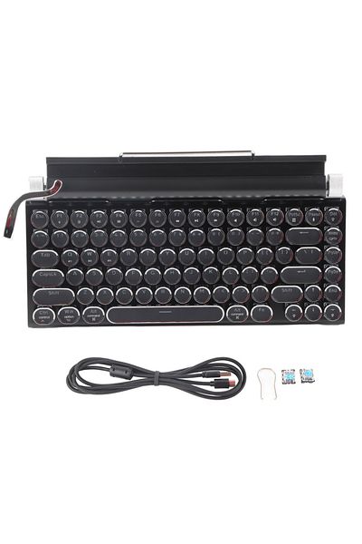 Choice Black Typewriter Keyboard 83 Keys Vintage Wireless Mechanical Keyboard With Metal Round Blue Switc