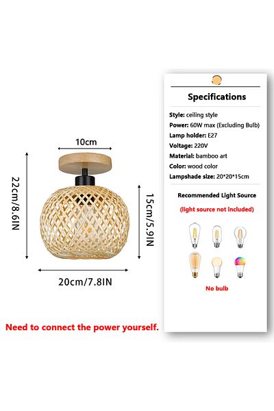 STDJHong Without Bulb Style Q Bamboo Pendant Lamp Lustre Chandelier Hanging Lamp Handmade Rattan Pendant Ligh