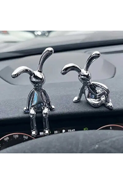 Choice زينة على شكل أرنب طويل الأذن مكونة من قطعتين فضيتين، تمثال لاصق، إكسسو...