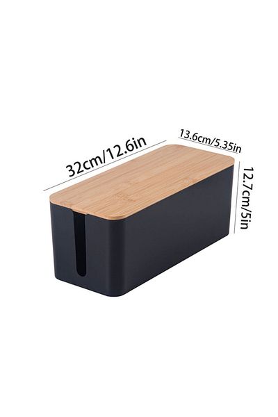 Choice Black M Cable Management Box, Cord Box Hider,extension Socket Cord Organizer Box With Bamboo Wood Co