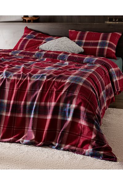 Madame Coco Lenard Double 100% Cotton Flannel Duvet Cover Set - Red