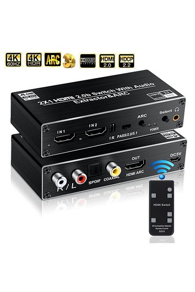 Choice 2x1 With Audio Out Hdmi Switch With Audio Extractor 4k 60hz Hdmi Audio Splitter 2 In 1 Out Hdmi To C