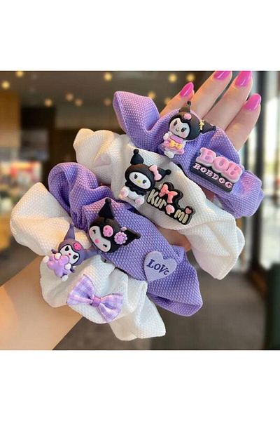 Choice 4pcs/set Kawaii Kuromi Girls Hair Bands Cute Cartoon Sanrio Hair Rope Elastic Headband Hair Acces...