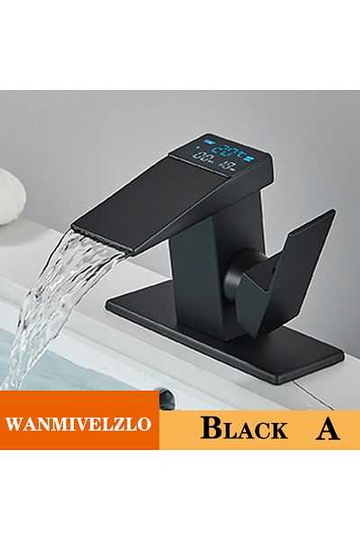 Choice Black Smart Digital Display Basin Sink Faucet Hot Cold Water Temperature Led Washbasin Waterfall Ta