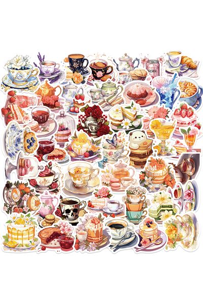 Choice 50pcs 50pcs Cute Cake Cartoon Aesthetic Stickers Afternoon Tea Coffee Cake Dessert Decoration Decals