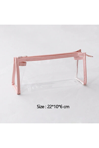 Choice حقيبة أقلام شفافة وردية اللون، حقيبة أقلام بسيطة بسعة كبيرة، حقيبة مست...