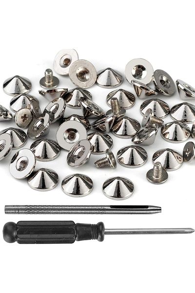 Choice 100 Sets Silver 100 Sets Cone Spikes And Studs 4.7mm Bullet Punk Spikes Screw For Clothing Shoes Lea