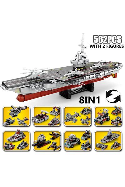 Choice No Box 562pcs 8in1 Military Ship Aircraft Cruiser Building Blocks Army Weapon Warship Truck Bricks C