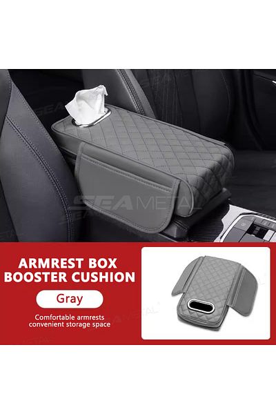 Choice Gray Blalion Car Armrest Cover Pu Leather With Tissue Storage Memory Foam Height Pad Auto Center Arm