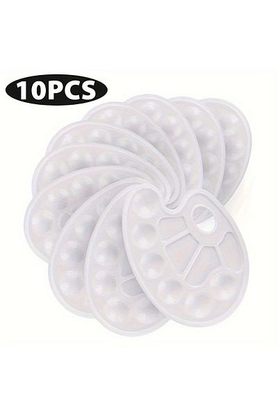 Choice 10pcs Oval Palette 2/6/8/10 Pack Plastic Art Painting Palettes, Oval Shaped Multi-well Mixing Palett