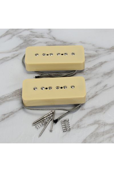 FLEOR Cream Yellow Set 2pcs Vintage Alnico 5 P90 Pickups Soapbar Single Coil Pickups Set Cream /blac