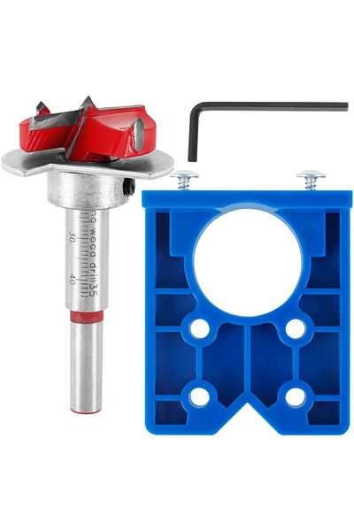 GhPcd Round 35mm 35mm Set 35mm Hinge Hole Drilling Jig Kit Guide Locator Tool Woodworking Hole Opener Loca