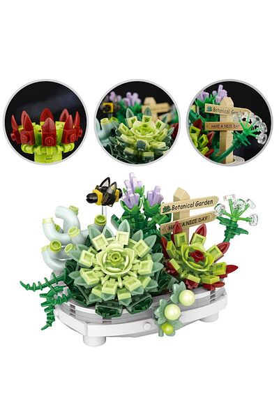 Choice 389pcs With Box 389pcs Succulent Bonsai Botanical Building Blocks Toys Collection Sets Plants And Fl