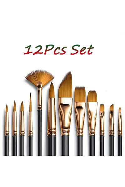 Choice Black 12piece Nylon Bristle Brush Set, Nylon Flat Brushes Watercolor Brushes Oil Paint Brushes For A
