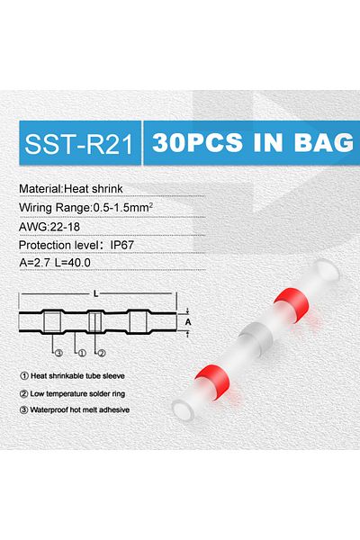 Choice Red 30pcs 30pcs Heat Shrink Tube Solder Ring Terminal Insulation Waterproof Wiring Terminal Wire Doc