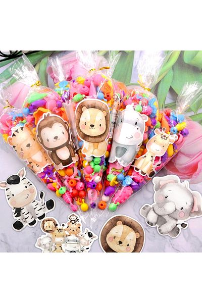 Choice 24pcs Wild Animal Stickers Sweetcone Carton Sticker for Kids Jungle Safari Happy Birthday Party D...