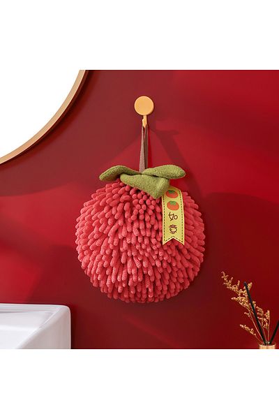 Choice B Cute Chenille Hand Towel Kitchen Bathroom Red Hand Ball With Hanging Loop Quick Drying Soft Absor.