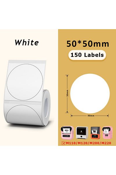 Choice لفة ملصقات لاصقة حرارية دائرية بيضاء 50 × 50 مم/150 قطعة، مناسبة لـ phomemo M110/M200/M120/M22...